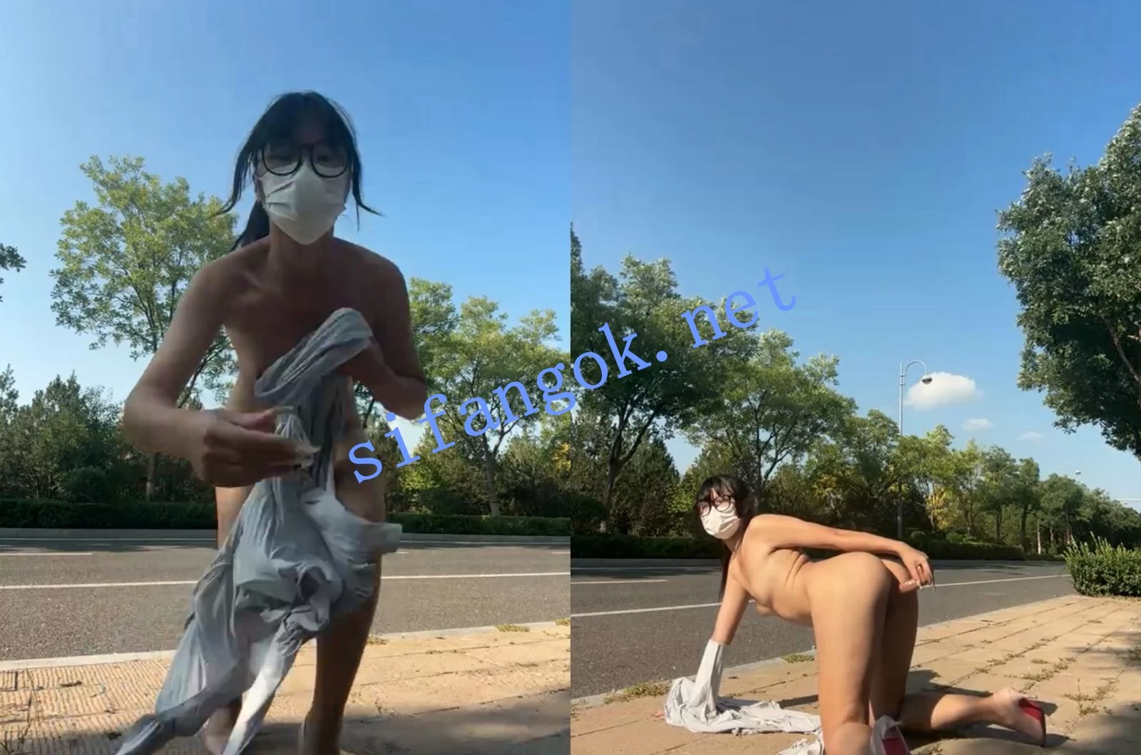 ST开票Yingtao-888眼镜怪女晨街喷水自慰,被车撞见 图 04