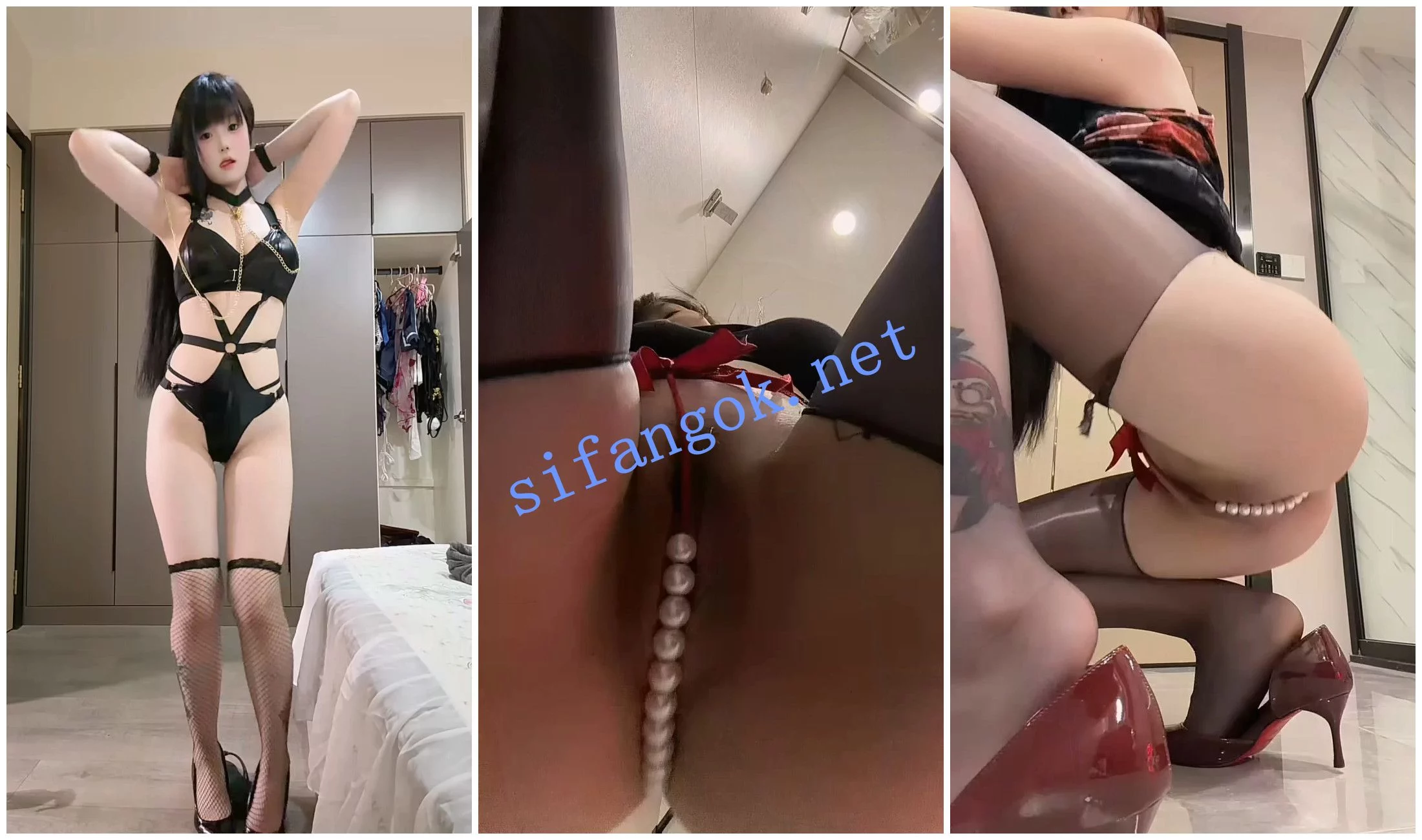 抖音福利 反差嫩妹 呆呆妹 珍珠链丁字情趣内衣骚舞 图 02